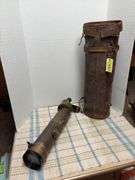 Brass "telescope"/ spotting scope, leather carry bag, 3 adjustable lenses, sights 25" long, probably military NO markings