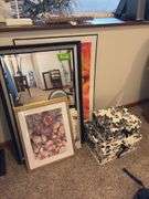 24 x 36 beveled edge mirror, pictures, decorator boxes, etc...