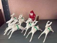 Vintage Plastic Santa and his 8 reindeer These are the really good ones!