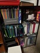 Metal shelf units, ring binder notebooks, shelving cubicals, filing cabinets, bookcase