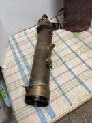 Brass "telescope"/ spotting scope, leather carry bag, 3 adjustable lenses, sights 25" long, probably military NO markings