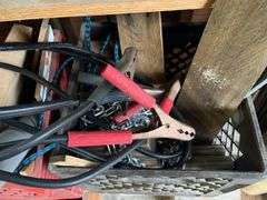 Pruning shears, metal plant holder, safety cone, wood pieces, boot jack, clothes hangers, etc