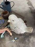 Metal flower garden yard art, bird and sprinkling can