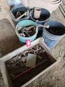 4 buckets and a box of farm iron