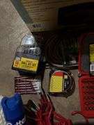 Rope, drop cords, bits, multipurpose fabric plastic boxes, tape measure, bug spray, etc