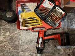 Work light, drop cords, B&D drill and drill bits, empty tool box and more