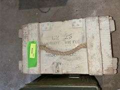 3 metal ammo boxes and 1 wood munitions box