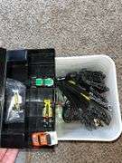12D x 12L x 72H shelf unit w/ VHS movies, RC car, slot car track and 3 slot cars