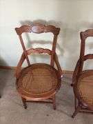 Walnut cane seat dining chairs, have been refinished by Schanz Furniture. Your bid x 2