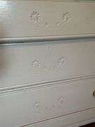 18D x 40L x 30H three drawer dresser, spoon carved drawers