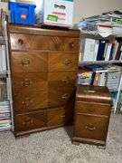 Walnut waterfall front chest of drawers and nightstand dresser is 18d x 32l x 54h NO CONTENTS