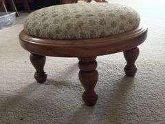 Kraus Furniture Amana walnut 18" round upholstered footstool