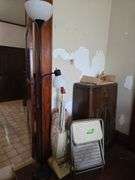 Upright vac, step stool and floor lamp