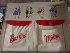 1963 Barbie and Midge doll case, (2) 1958 patent dolls, assorted clothes and patterns