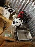 Assorted kitchenwares - tea pots, toaster, ladles
