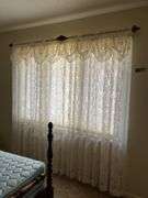 80" antique curtain rod and modern lace curtains