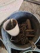 4 buckets and a box of farm iron
