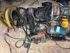 Eight corded hand tools, circular saw, sander, jigsaw, drill, router, wire brush