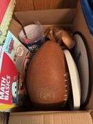 Children’s toys include board games, wooden dominoes, football, ball glove, Sunnyfield Farms barn and more