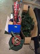 6.5’ prelit Christmas tree, tree stand, candles, wrap, etc