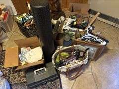 misc housewares and decor - foam roller, handers, artwork, erector set, tripod, desk items