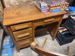 Vintage kneehole desk and fold up chair