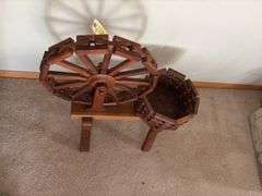 Amana walnut spinning wheel plant stand 28" tall