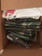 Army surplus clothing, gloves, hats, sleeping bag