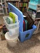 Storage containers of all types, shelving, crates, tables