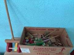 Box of many old blocks, different sizes and very annoying roller toy