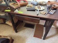 24D x 38L x 30H desk with single drawer Wood slats are missing on one side, one is in drawer