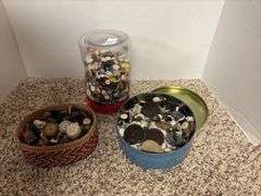 3 containers of old buttons, big and small