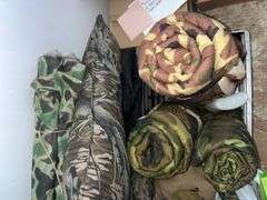 Canteens, pillows, fabric, sleeping bag, etc