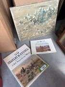 Charles Russell canvas and two Charlie Russell art books 20 x 16