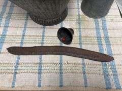 Coal bucket, bulk oil can and brass bell