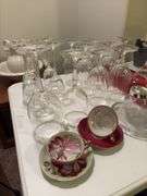 Variety of drink ware, plastic containers, custard cups etc....