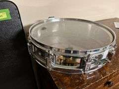 Vic Firth snare drum, soft guitar case and rectangular instrument hardcase