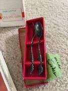 Roger's juvenile silverware set and cup, Swedish pickle fork set