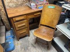 Vintage kneehole desk and fold up chair