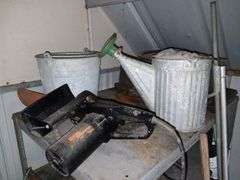 Electric chainsaw, sprinkling can, galvanized bucket