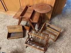 Small wood table, magazine rack, shelves, etc 6 pcs