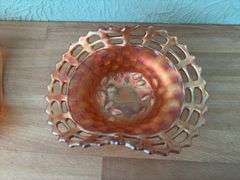 Three pieces marigold carnival glass, all unmarked