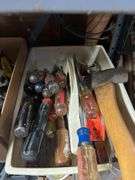 Level, vise, screwdrivers, air hose and drop cord Shelf 2 & 3, L side of shelf