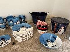 Snowman dinnerware, tins, bowls, mugs etc...
