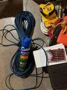 Rope, drop cords, bits, multipurpose plastic boxes, tape measure, bug spray, hooks, etc