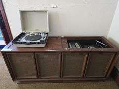 Magnavox console stereo 64" wide and a portable turntable