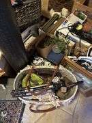 misc housewares and decor - foam roller, handers, artwork, erector set, tripod, desk items