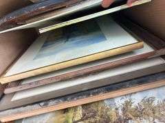 Large box of artwork does include some quality pieces, wildlife landscape, etc.