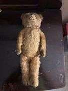 14” vintage mohair teddy bear, jointed and stitched nose, mouth, hands and feet
