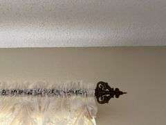 80" antique curtain rod and modern lace curtains